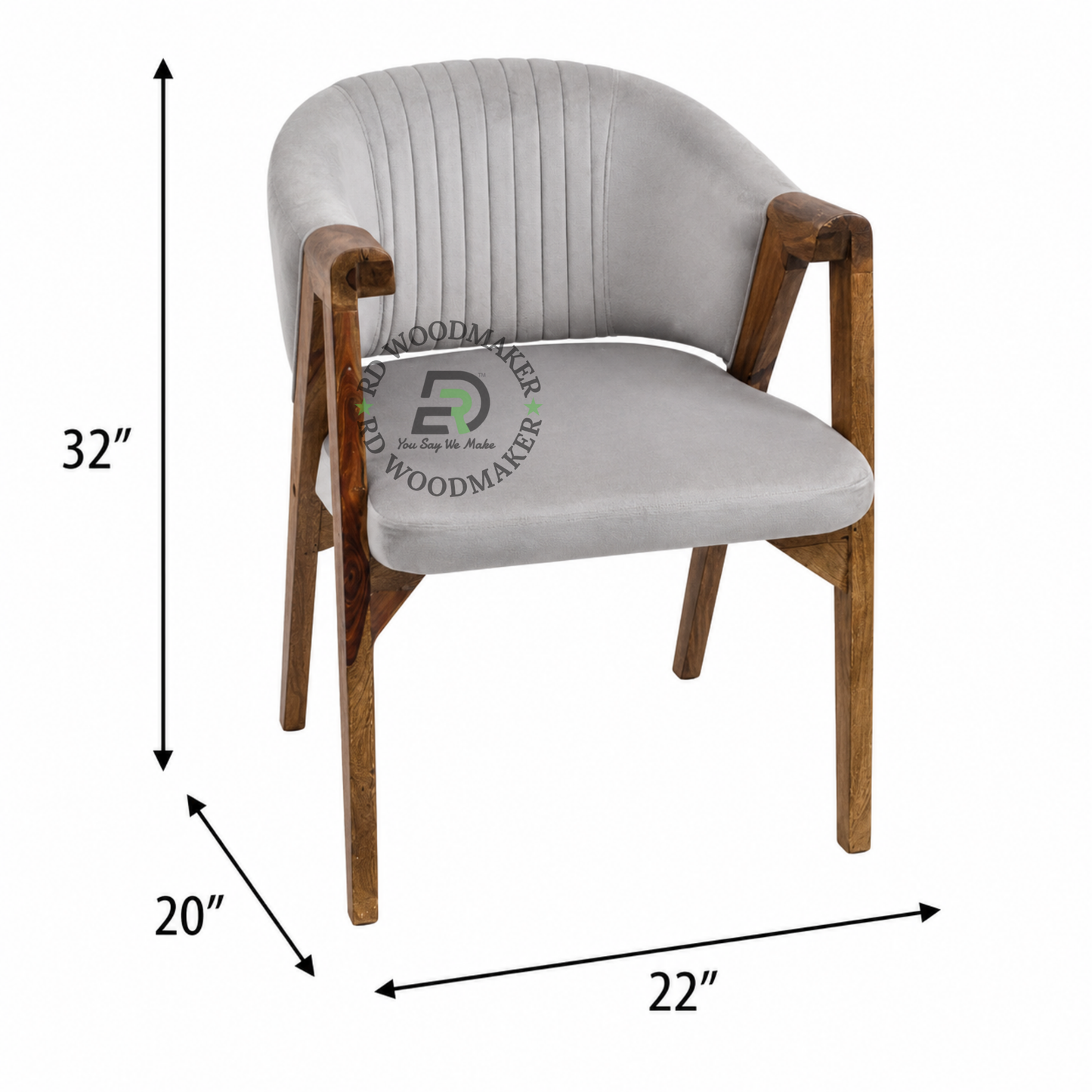 GREY CHANNEL-TUFTED UPHOLSTERED WOODEN ARMCHAIR