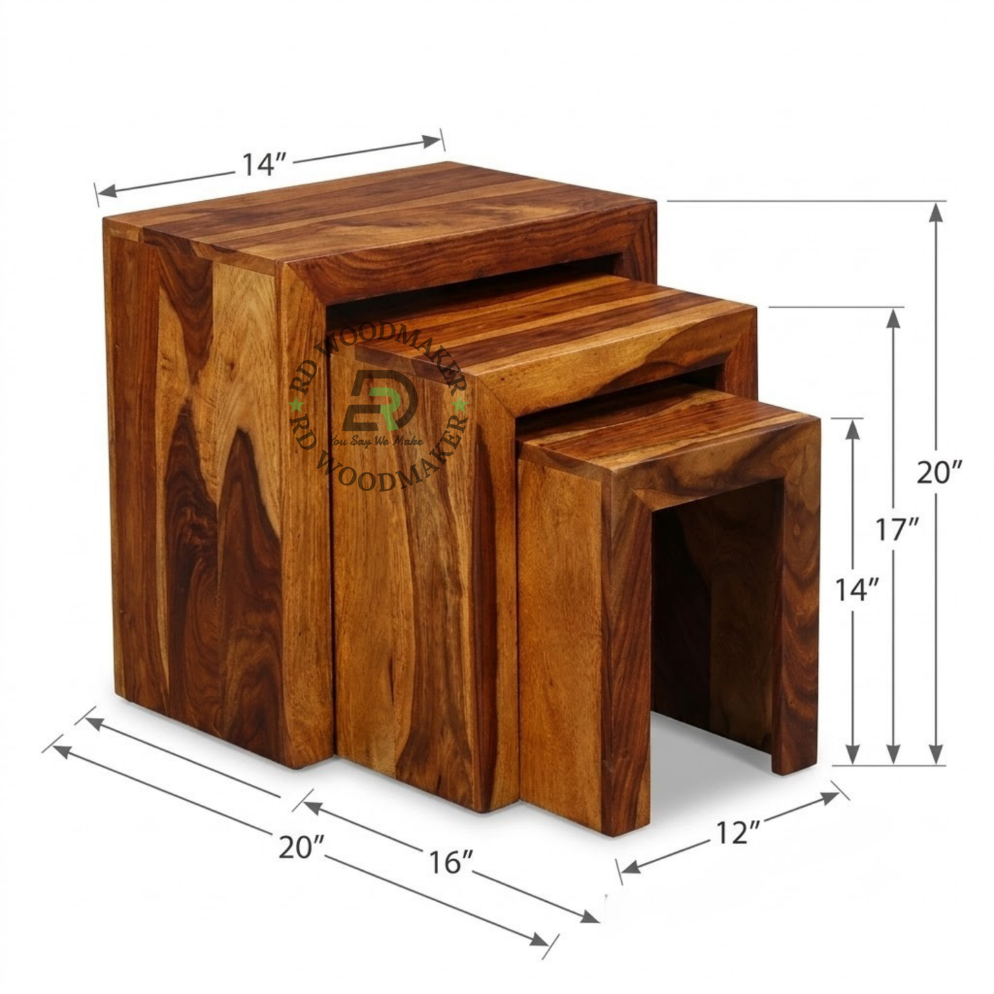 THREE-PIECE SOLID WOOD RECTANGULAR NESTING TABLE SET