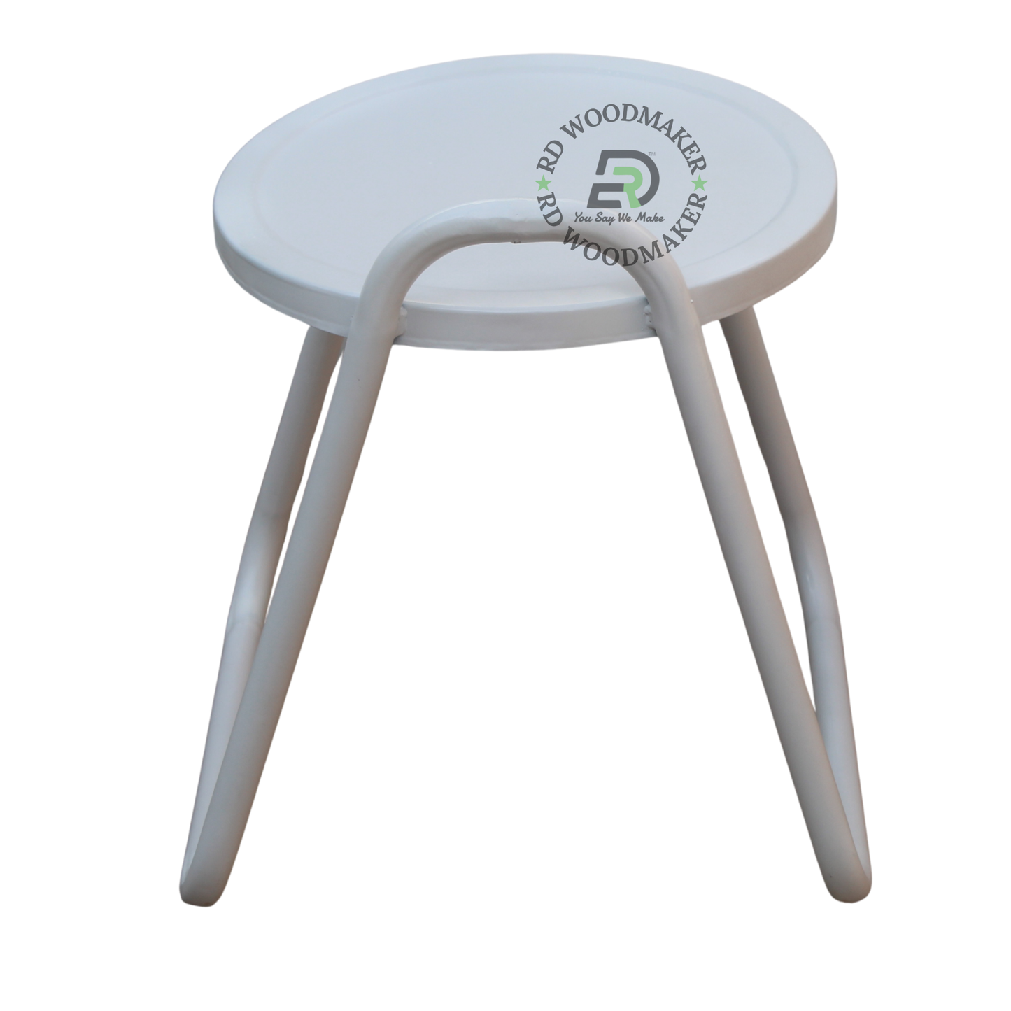 MODERN WHITE METAL ROUND STOOL WITH INTEGRATED HANDLE