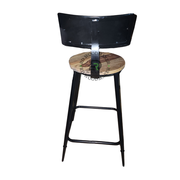 INDUSTRIAL ROUND WOODEN SEAT METAL BAR STOOL