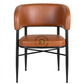 COGNAC BROWN UPHOLSTERED DINING ARMCHAIR WITH BLACK METAL FRAME