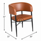 COGNAC BROWN UPHOLSTERED DINING ARMCHAIR WITH BLACK METAL FRAME