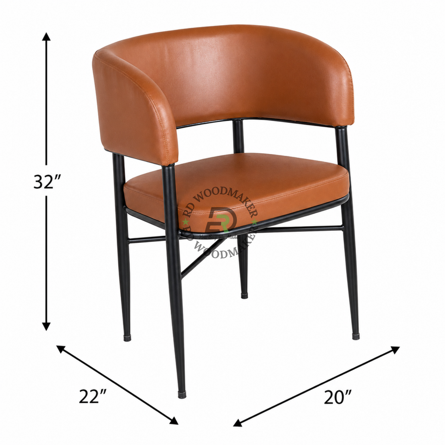 COGNAC BROWN UPHOLSTERED DINING ARMCHAIR WITH BLACK METAL FRAME