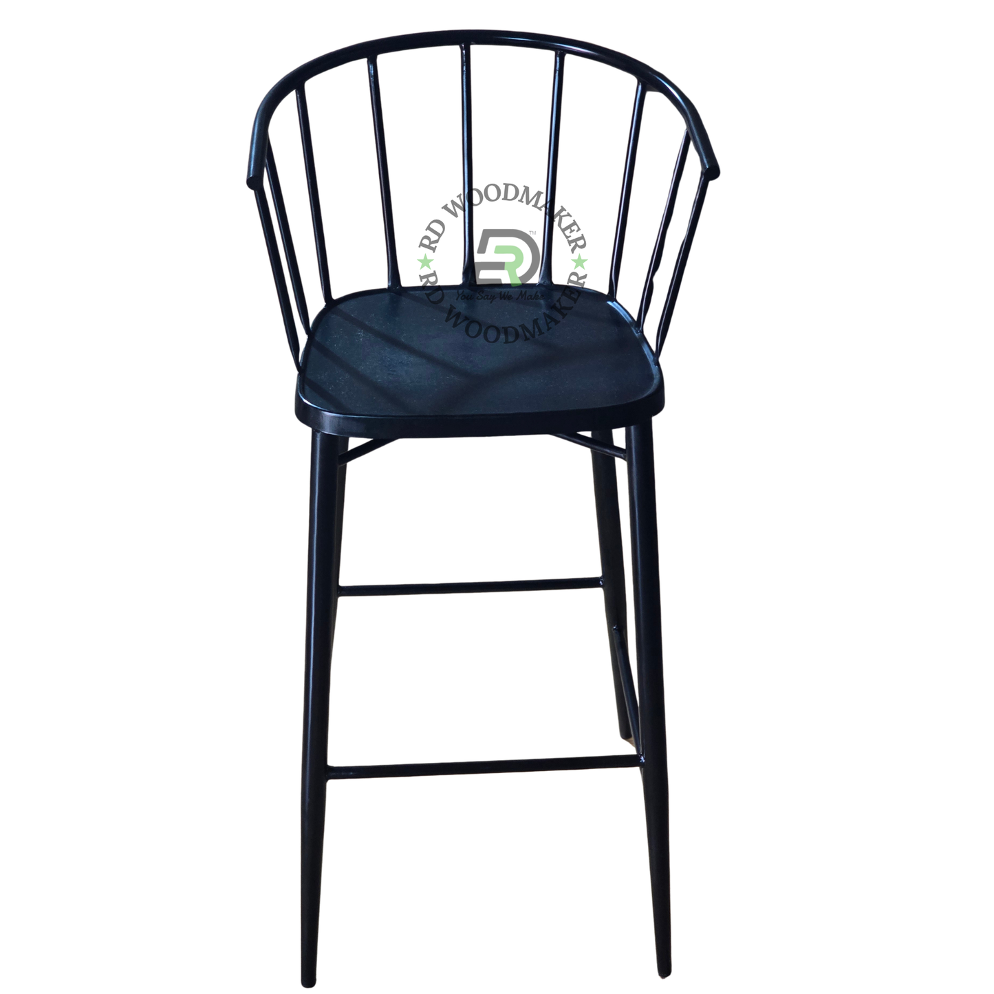 BLACK METAL SPINDLE-BACK BAR STOOL WITH CURVED BACKREST