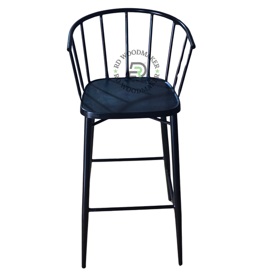 BLACK METAL SPINDLE-BACK BAR STOOL WITH CURVED BACKREST