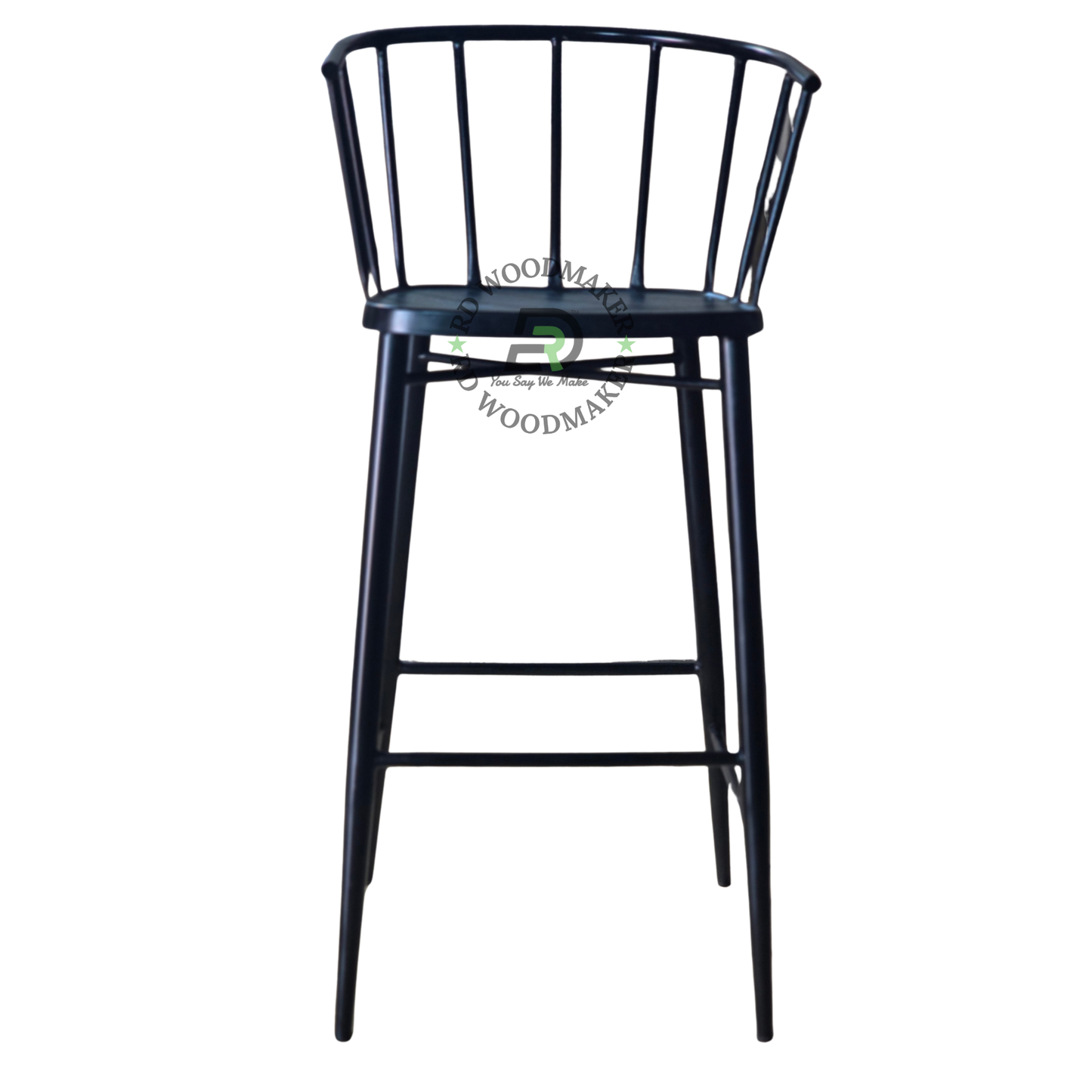 BLACK METAL SPINDLE-BACK BAR STOOL WITH CURVED BACKREST