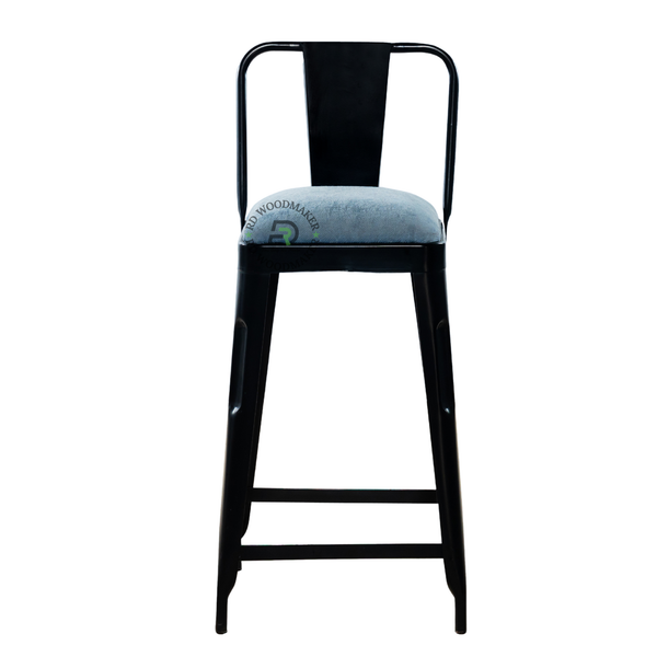 PREMIUM BLACK INDUSTRIAL BAR STOOL WITH GREY UPHOLSTERED SEAT