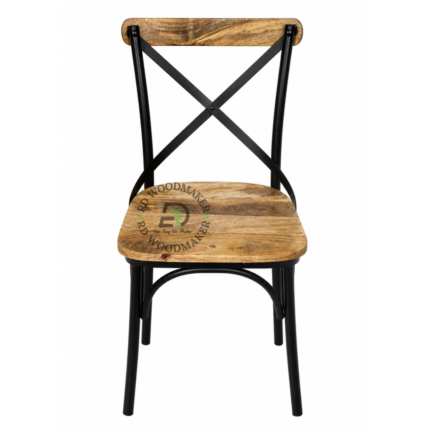 INDUSTRIAL CROSS BACK WOOD AND METAL DINING CHAIR