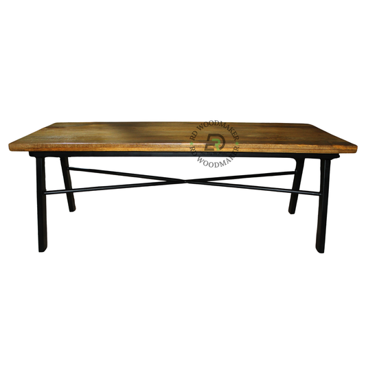 INDUSTRIAL RECTANGULAR WOODEN COFFEE TABLE WITH CROSS-BRACED METAL FRAME