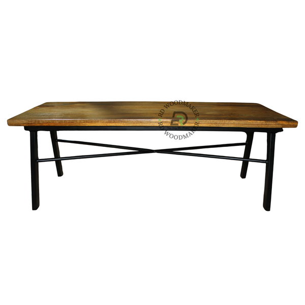 INDUSTRIAL RECTANGULAR WOODEN COFFEE TABLE WITH CROSS-BRACED METAL FRAME