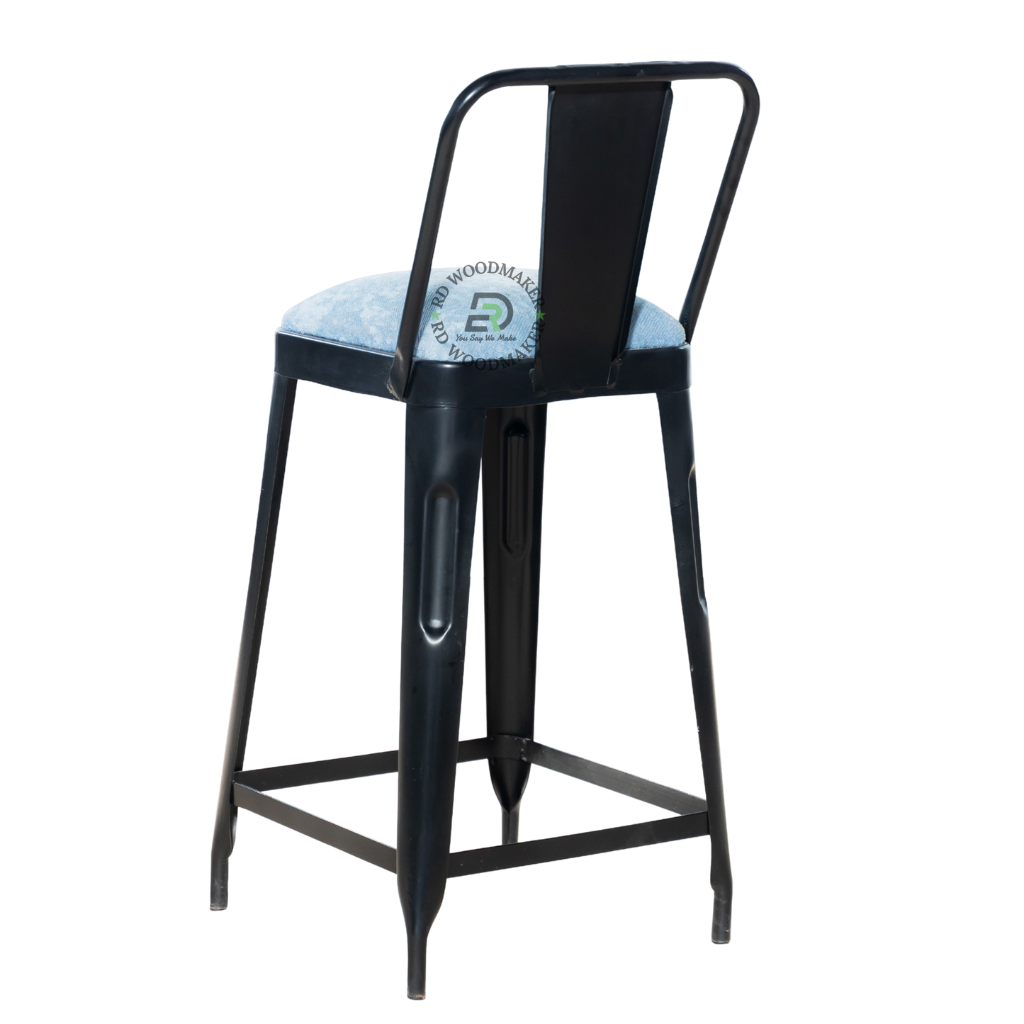 PREMIUM BLACK INDUSTRIAL BAR STOOL WITH GREY UPHOLSTERED SEAT