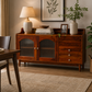 NATURAL WOOD GLASS DOOR SIDEBOARD WITH DRAWERS