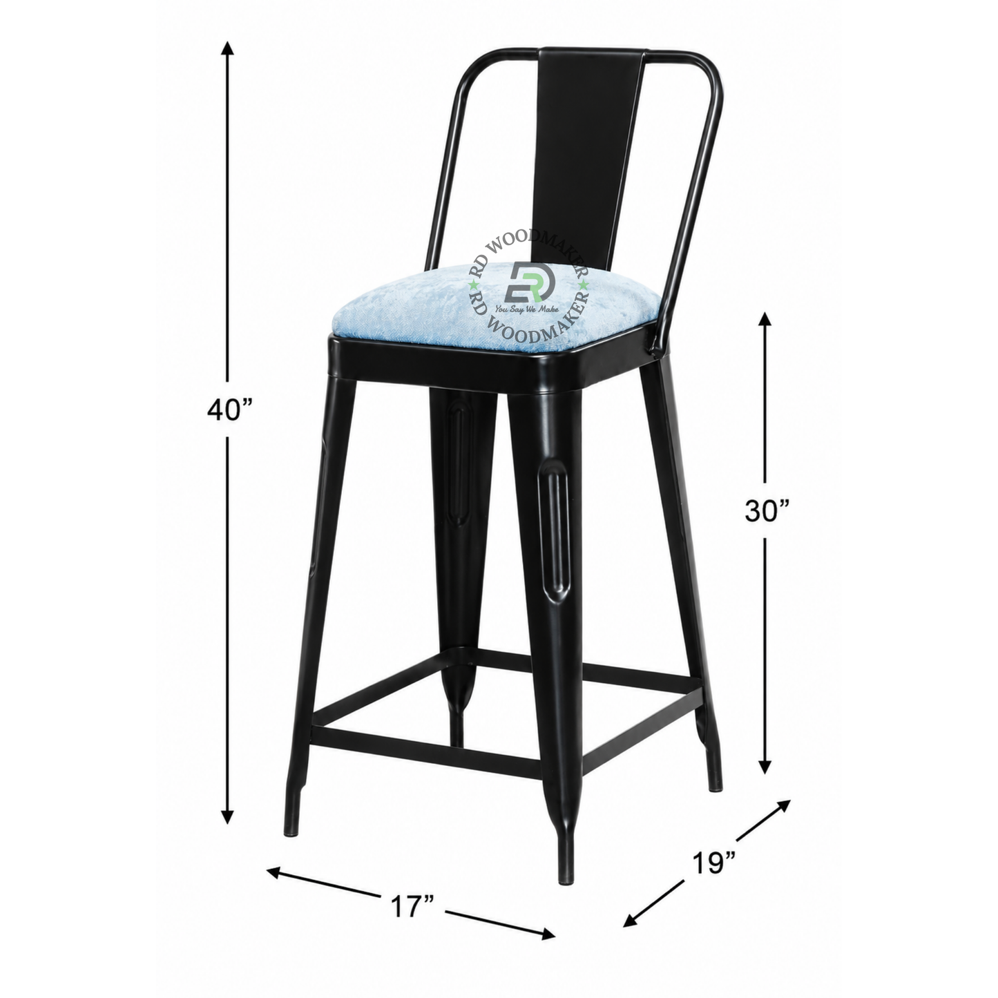 PREMIUM BLACK INDUSTRIAL BAR STOOL WITH GREY UPHOLSTERED SEAT