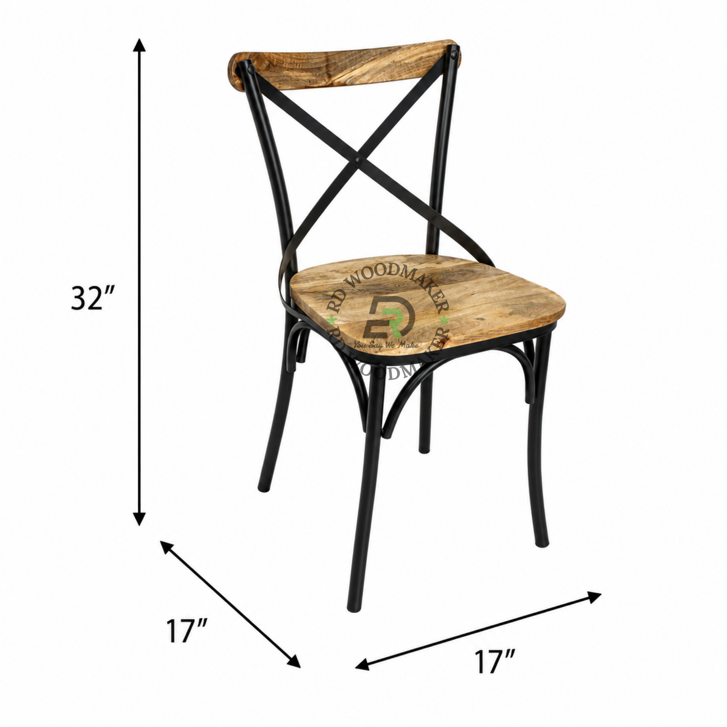 INDUSTRIAL CROSS BACK WOOD AND METAL DINING CHAIR