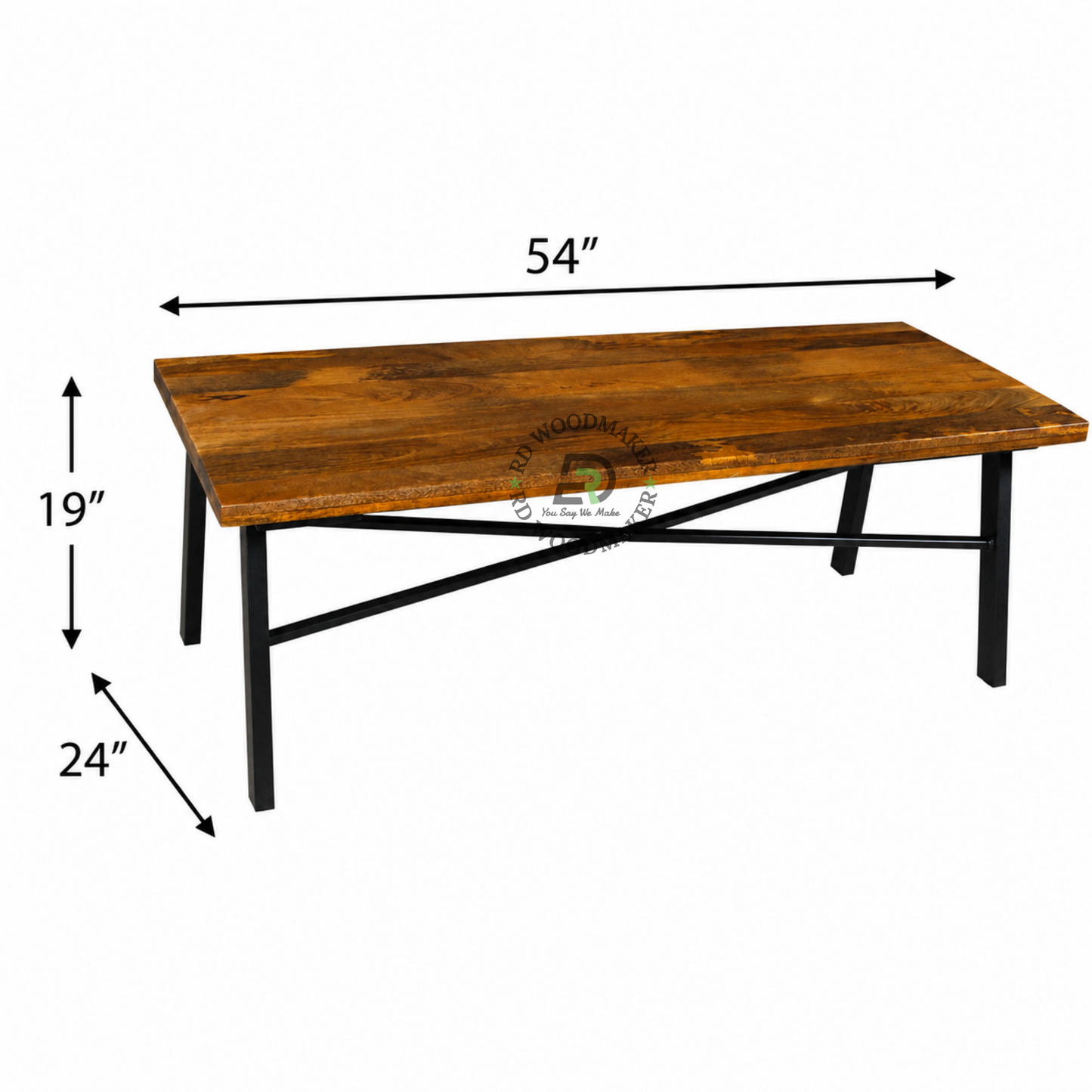 INDUSTRIAL RECTANGULAR WOODEN COFFEE TABLE WITH CROSS-BRACED METAL FRAME