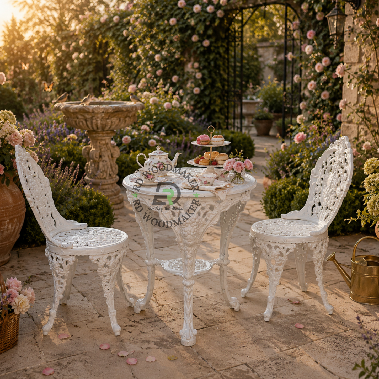 IVORY MEDALLION METAL BISTRO SET