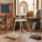 MODERN WHITE METAL ROUND STOOL WITH INTEGRATED HANDLE
