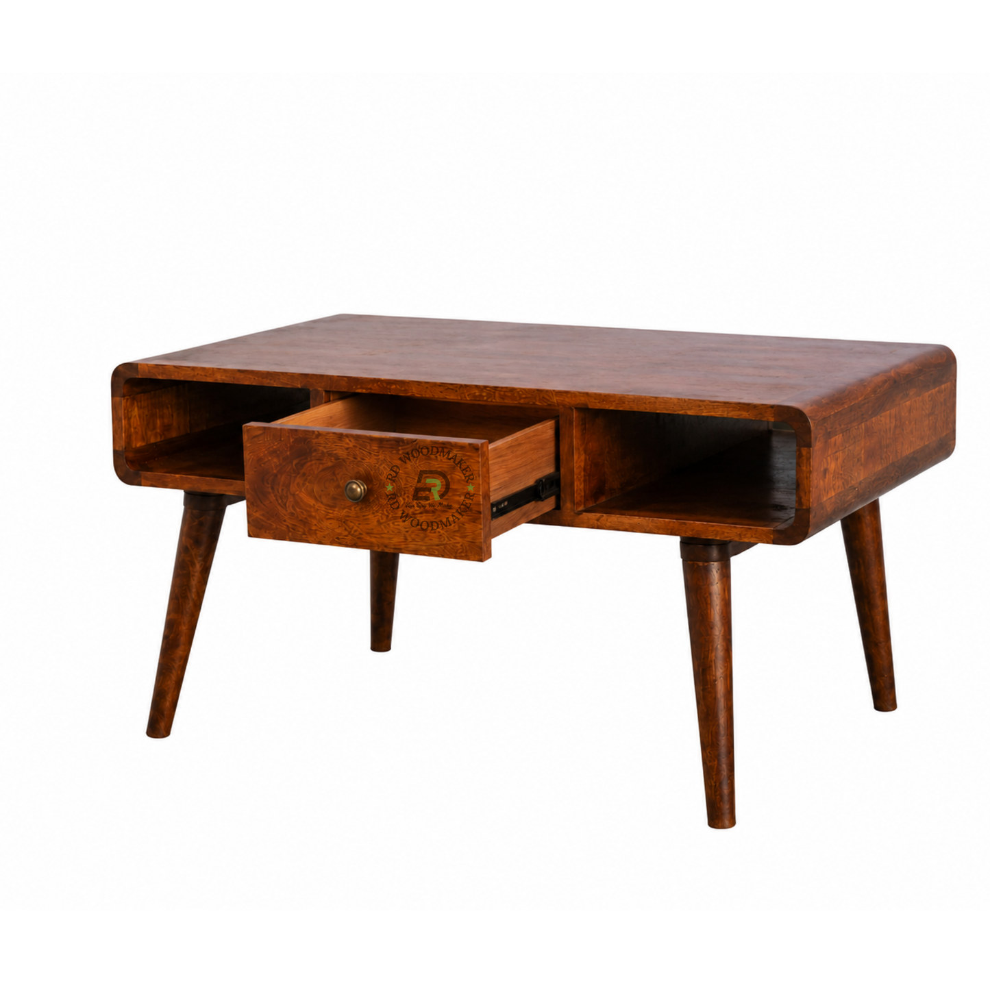 MID-CENTURY SOLID WOOD SIDEBOARD WITH CENTER DRAWER
