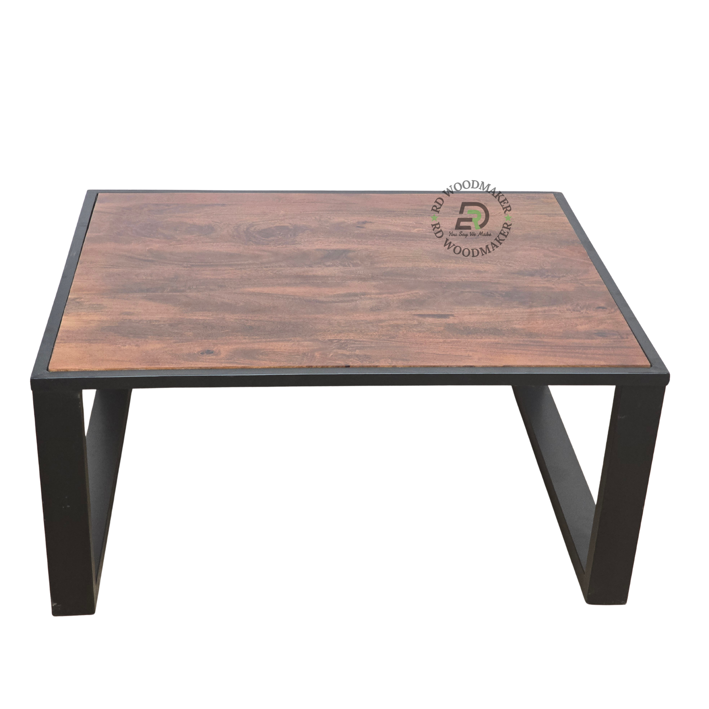 INDUSTRIAL SQUARE WOODEN DINING TABLE WITH BLACK METAL FRAME
