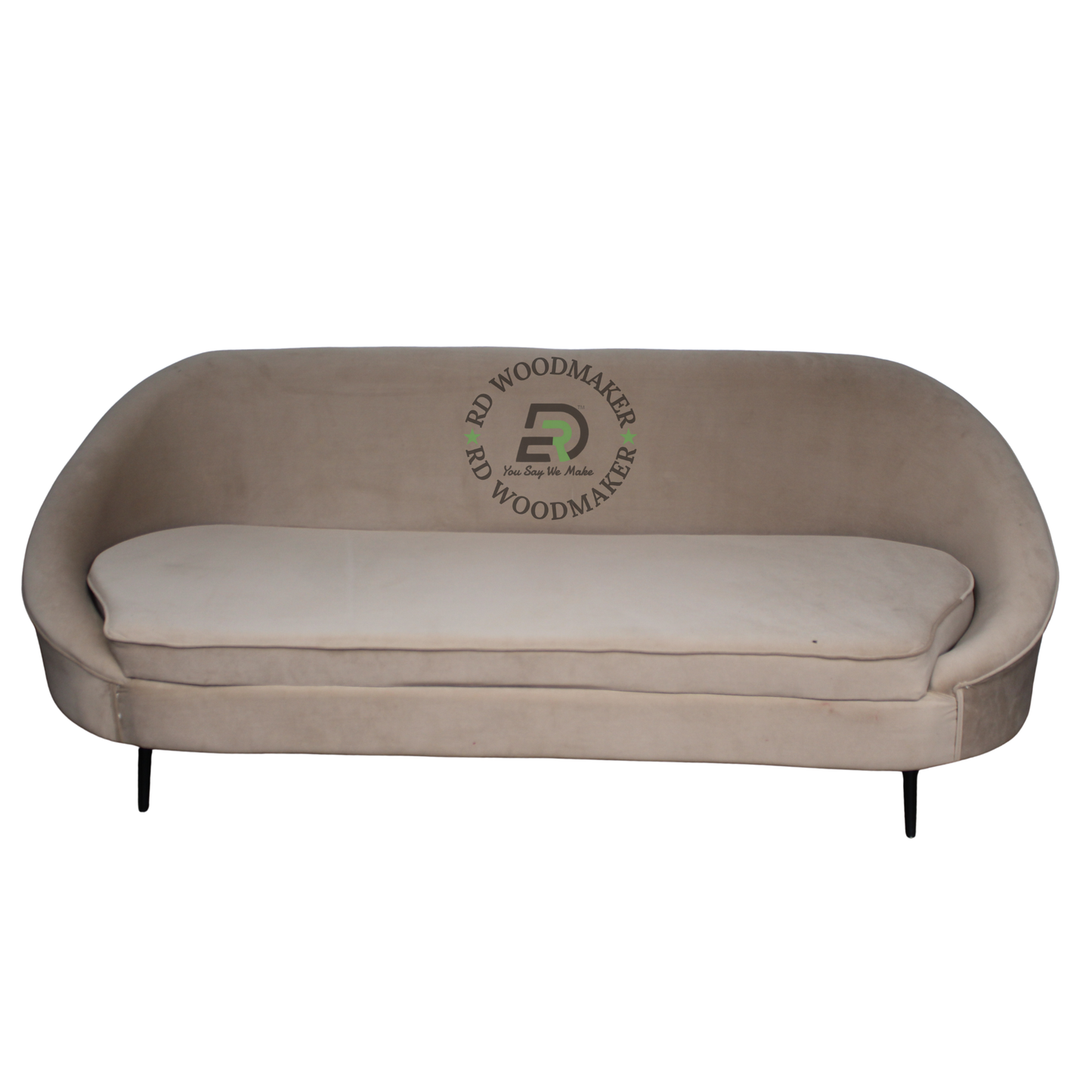 PREMIUM CURVED BEIGE UPHOLSTERED THREE-SEATER SOFA WITH SLIM BLACK LEGS