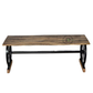 INDUSTRIAL WAGON-WHEEL WOODEN BENCH WITH BLACK METAL FRAME