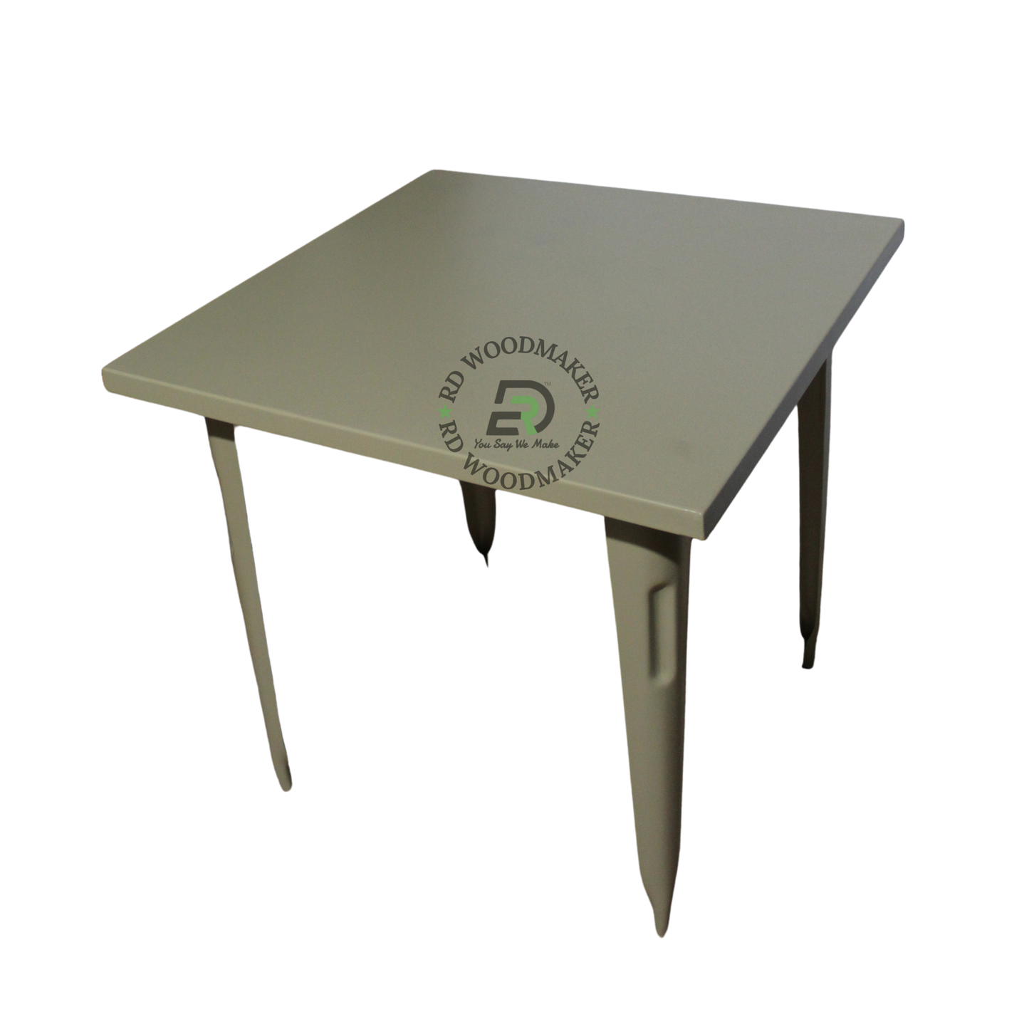 MODERN SQUARE BEIGE METAL DINING TABLE WITH TAPERED LEGS