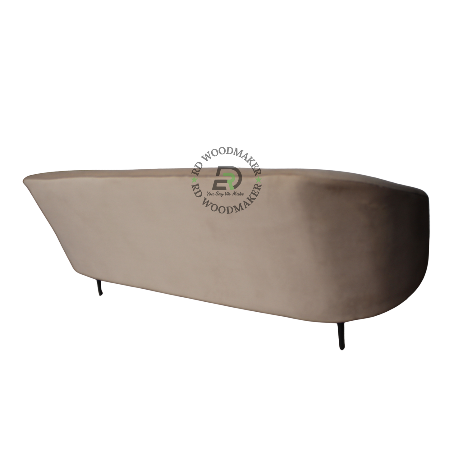 PREMIUM CURVED BEIGE UPHOLSTERED THREE-SEATER SOFA WITH SLIM BLACK LEGS