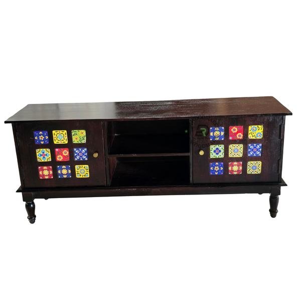 HANDCRAFTED TILE INLAY WOODEN MEDIA SIDEBOARD