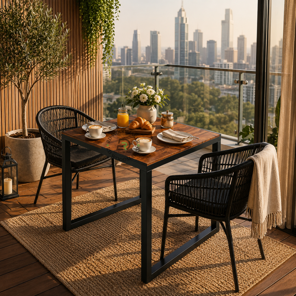INDUSTRIAL SQUARE WOODEN DINING TABLE WITH BLACK METAL FRAME