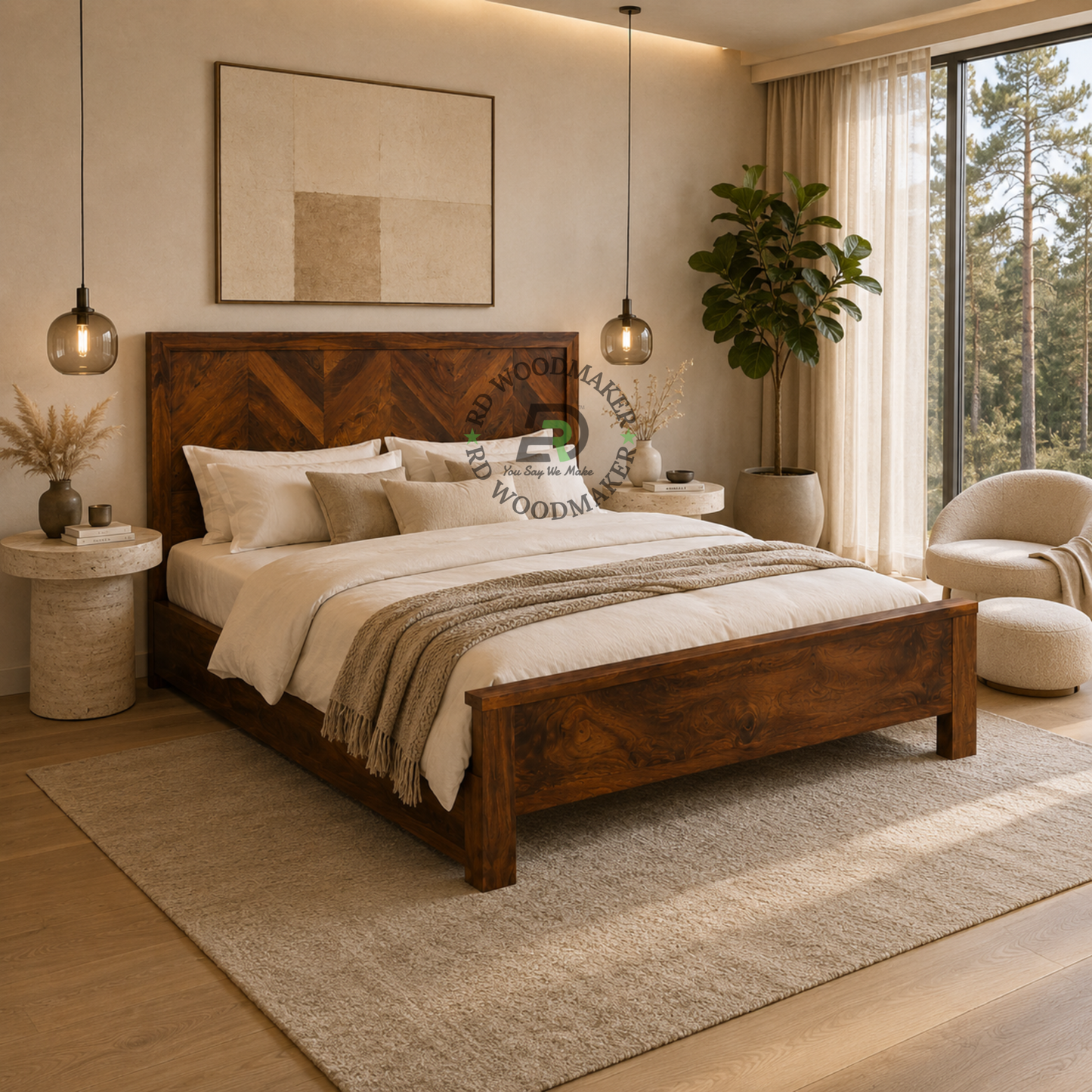 PREMIUM CHEVRON PANEL WOODEN QUEEN SIZE BED