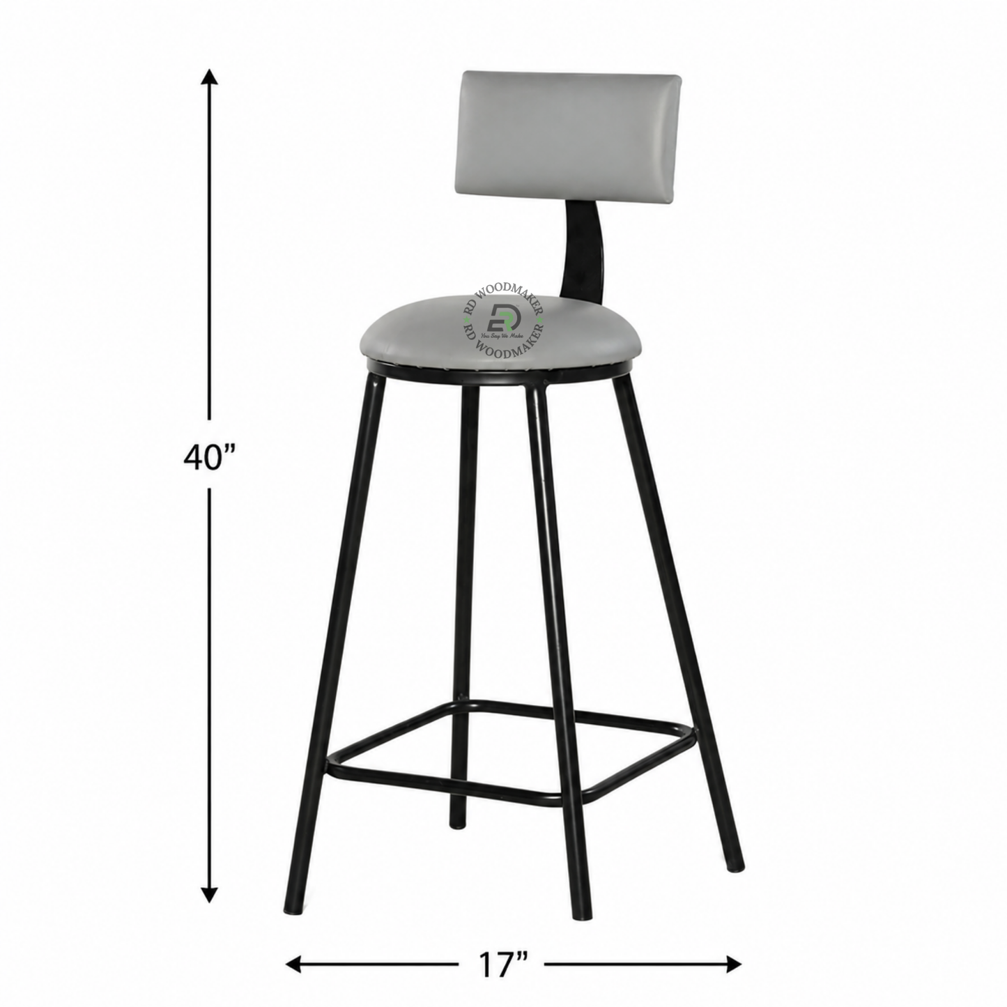 PREMIUM MODERN UPHOLSTERED BAR STOOL WITH BACKREST & BLACK METAL FRAME