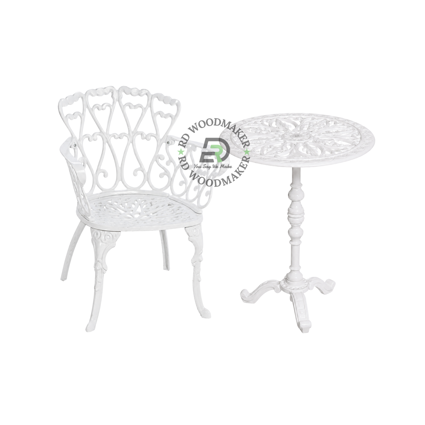 IVORY FLORAL METAL BISTRO TABLE & CHAIR SET