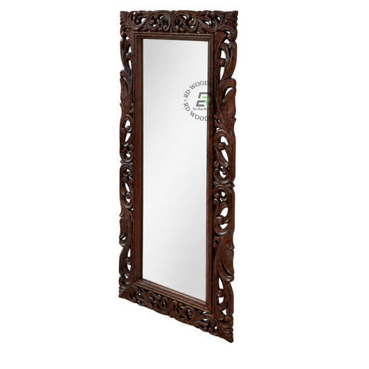 HANDCARVED OPENWORK FLORAL WOODEN WALL MIRROR