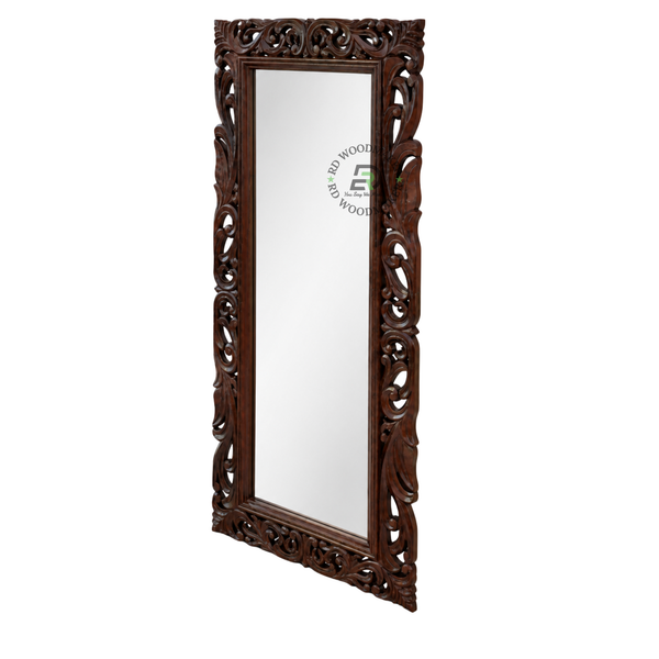 HANDCARVED OPENWORK FLORAL WOODEN WALL MIRROR