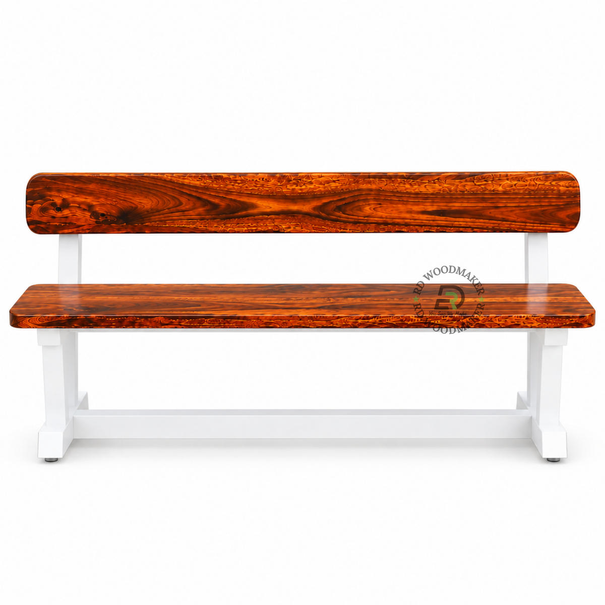 ALDER LIVE EDGE SOLID WOOD BENCH WITH BACKREST & WHITE METAL FRAME