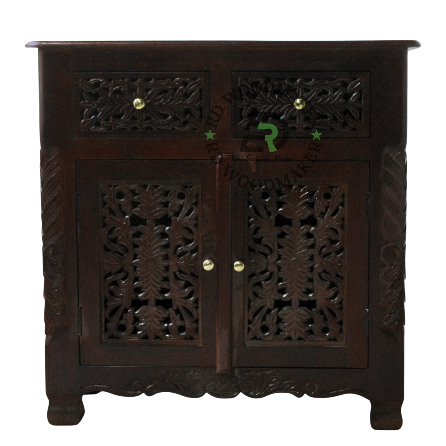 HANDCARVED FLORAL WOODEN STORAGE CABINET