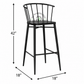 BLACK METAL SPINDLE-BACK BAR STOOL WITH CURVED BACKREST