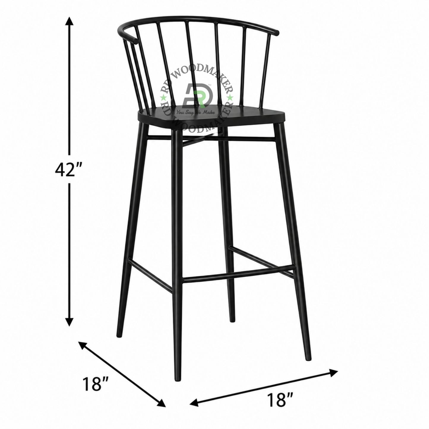 BLACK METAL SPINDLE-BACK BAR STOOL WITH CURVED BACKREST