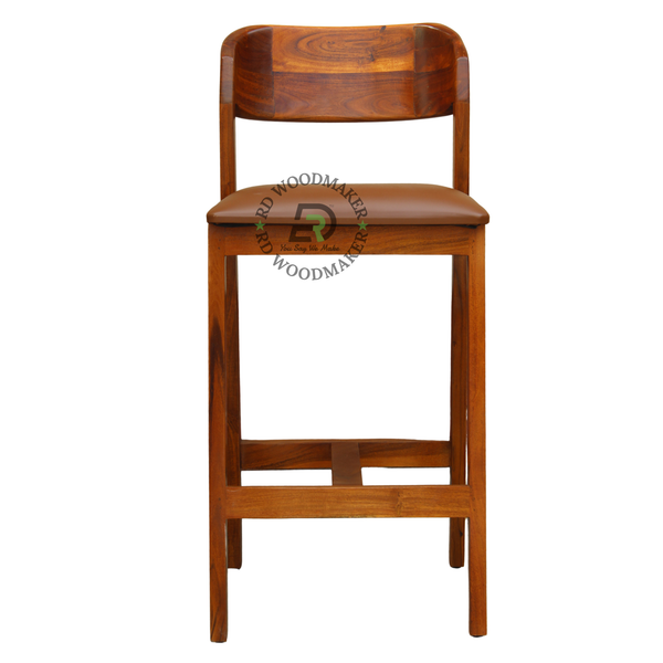 PREMIUM WOODEN BAR STOOL WITH CURVED BACKREST & TAN PADDED SEAT