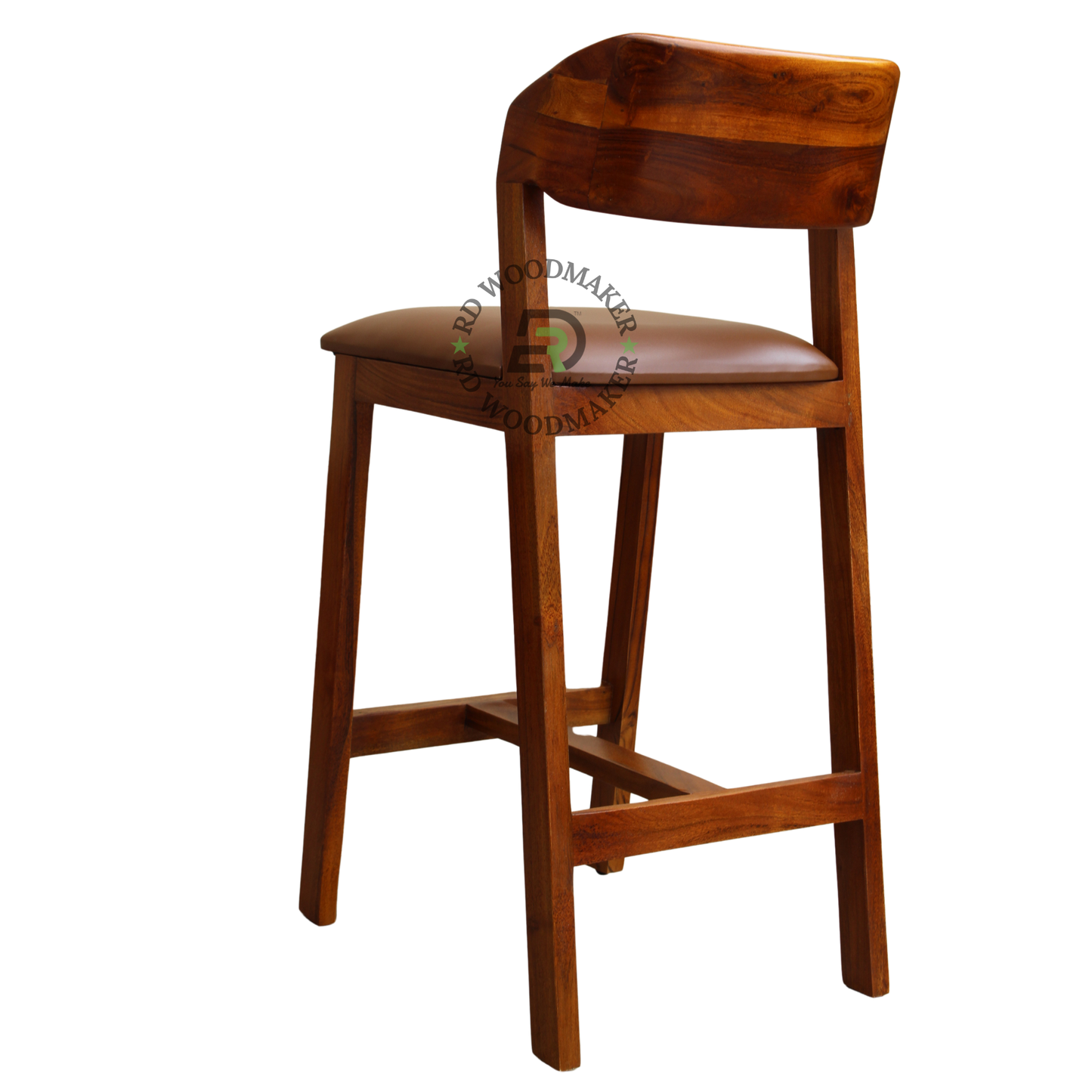 PREMIUM WOODEN BAR STOOL WITH CURVED BACKREST & TAN PADDED SEAT