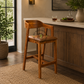 PREMIUM WOODEN BAR STOOL WITH CURVED BACKREST & TAN PADDED SEAT