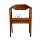 MODERN WOODEN DINING ARMCHAIR WITH CURVED BACK & RUST CUSHION