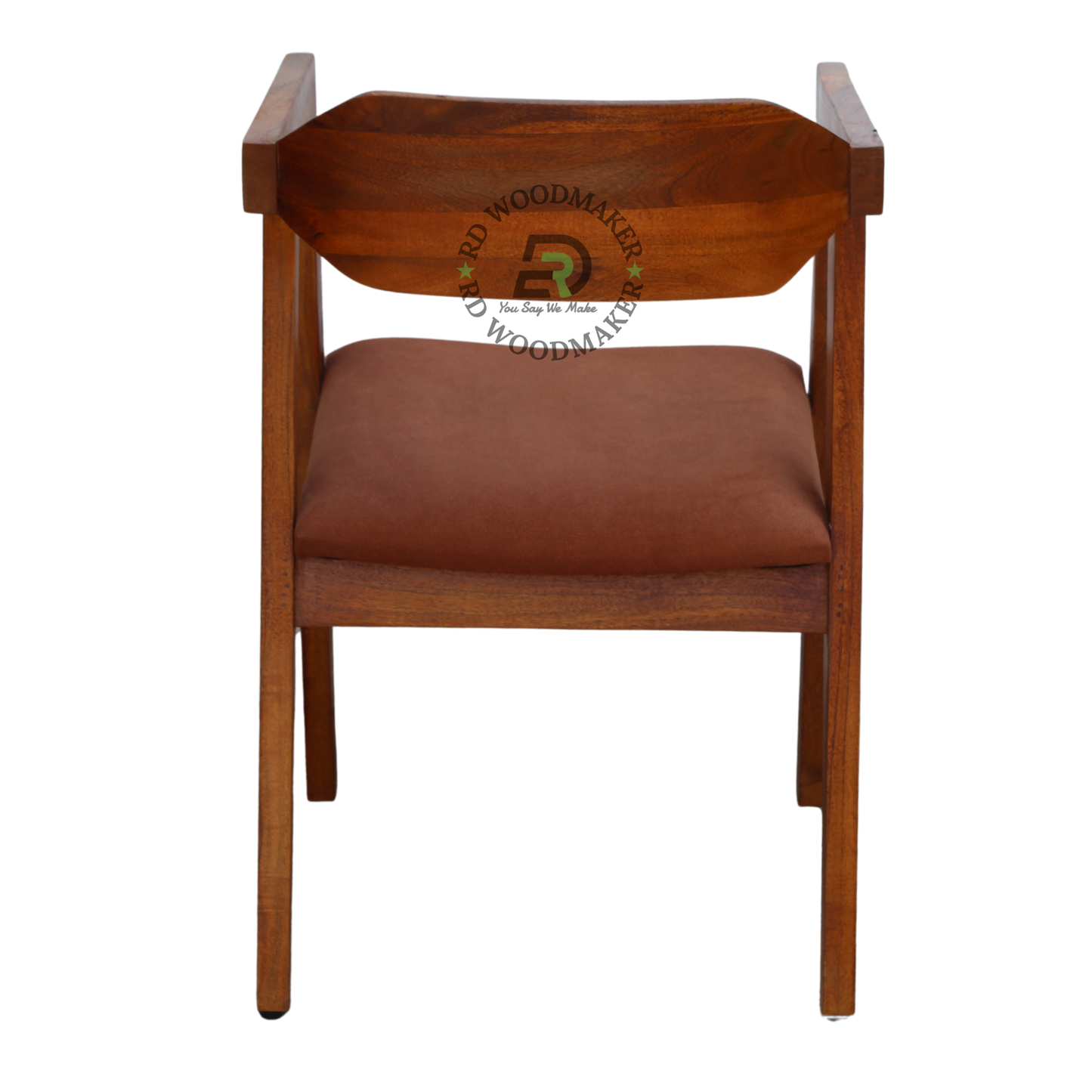 MODERN WOODEN DINING ARMCHAIR WITH CURVED BACK & RUST CUSHION