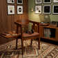 MODERN WOODEN DINING ARMCHAIR WITH CURVED BACK & RUST CUSHION