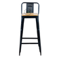 PREMIUM BLACK INDUSTRIAL BAR STOOL WITH NATURAL WOODEN SEAT
