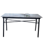 RECTANGULAR WHITE MARBLE-TOP DINING TABLE WITH CROSS-BRACED METAL FRAME