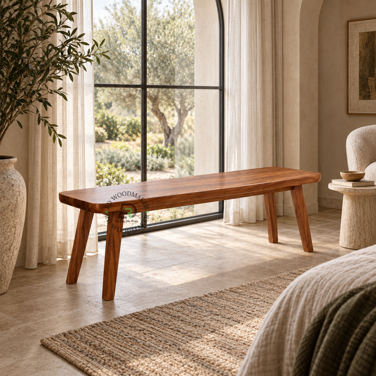 SOREN MINIMAL SOLID WOOD DINING BENCH WITH ANGLED LEGS