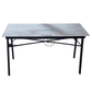 RECTANGULAR WHITE MARBLE-TOP DINING TABLE WITH CROSS-BRACED METAL FRAME