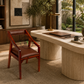 CONTEMPORARY BROWN UPHOLSTERED WOODEN DINING ARMCHAIR