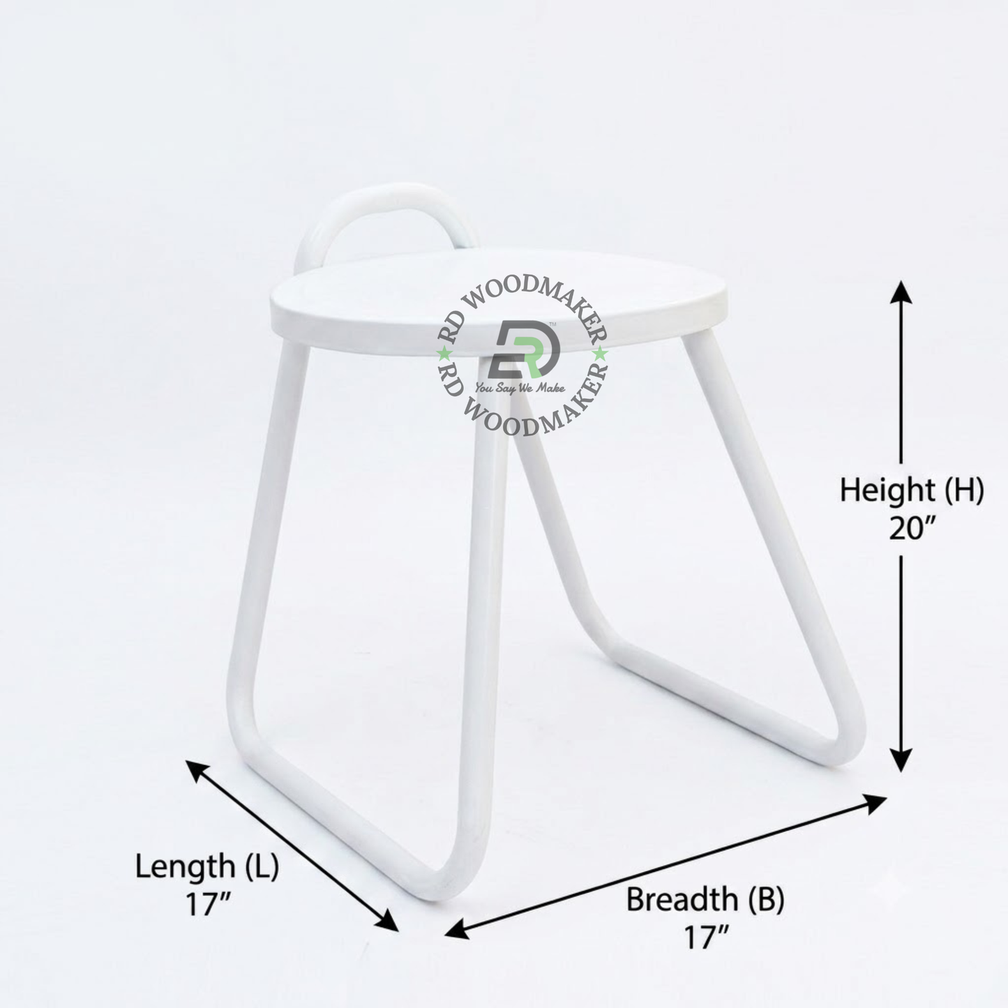 MODERN WHITE METAL ROUND STOOL WITH INTEGRATED HANDLE
